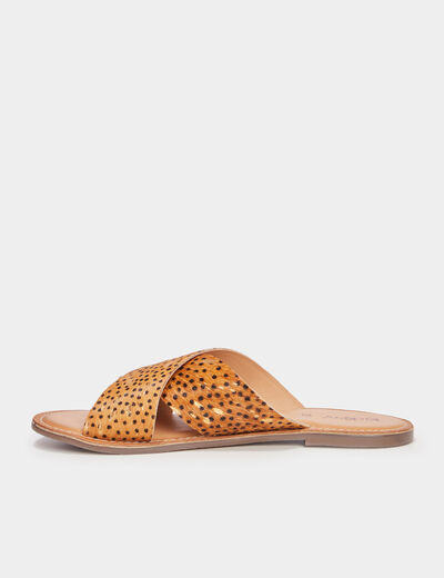 Mules brides croisées en cuir Kickers camel femme