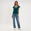 T-shirt col en V ajour&eacute; &eacute;paules et dos vert fonc&eacute; femme