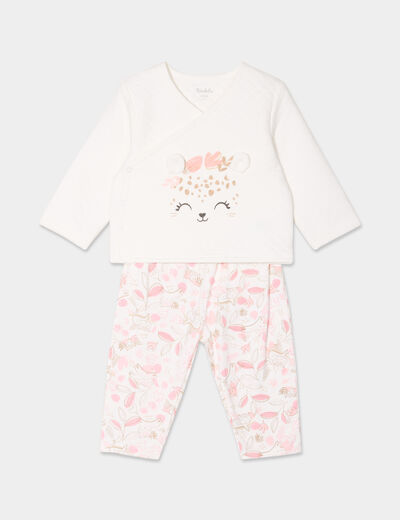 Ensemble de naissance 2 pièces blanc bébé fille