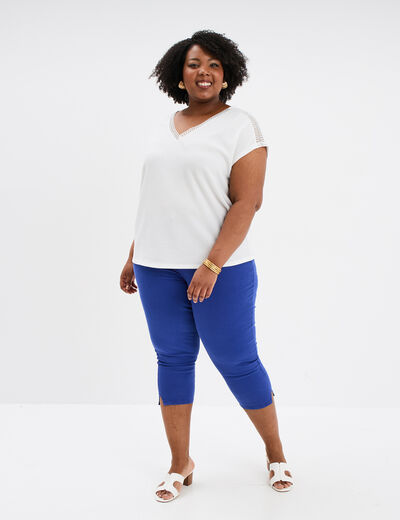 T-shirt bandes dentelle col en V blanc femme grande taille