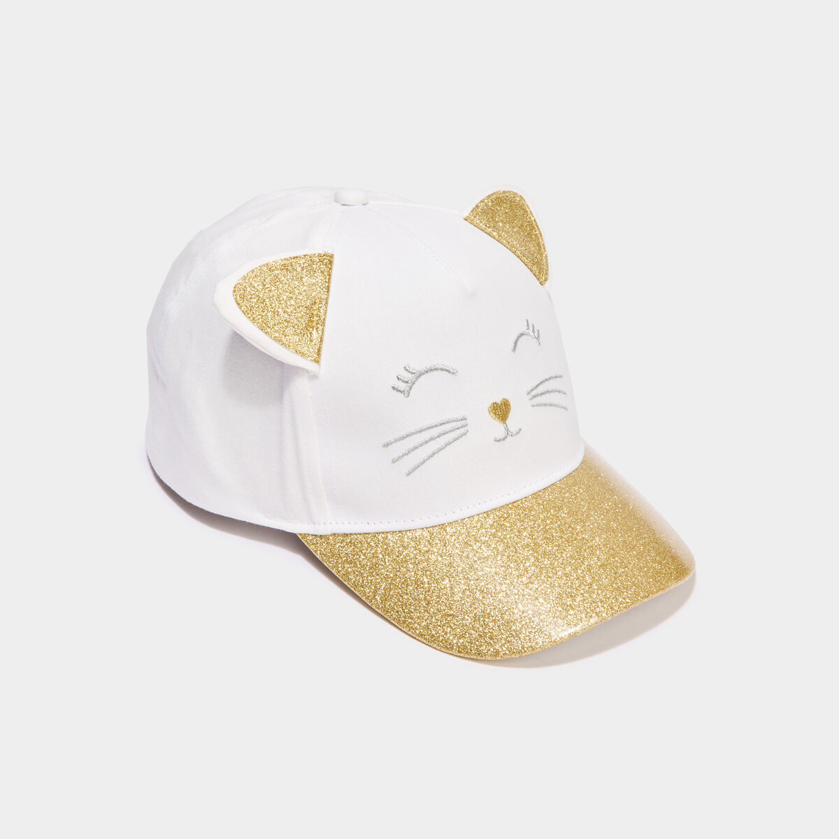 Casquette &agrave; paillettes coton couleur or fille