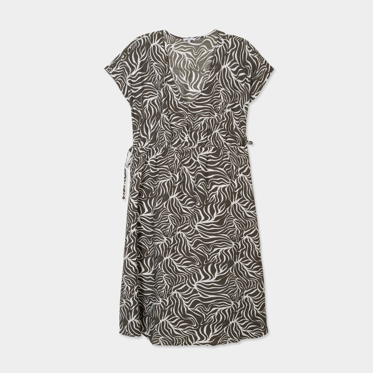Robe longue taille &agrave; coulisse fluide vert kaki femme grande taille