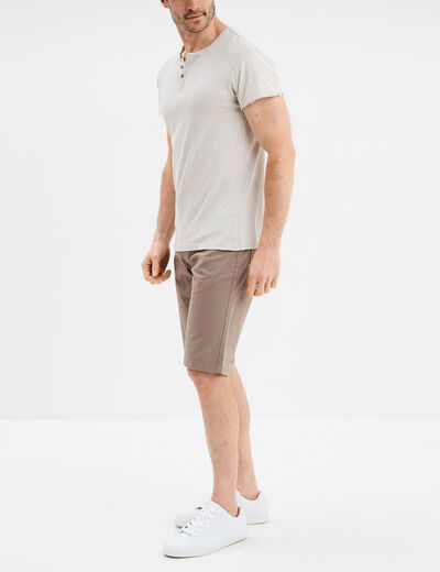 T-shirt col tunisien manches courtes gris clair homme