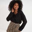 Chemise manches retroussables noir femme