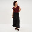 T-shirt col en V manches courtes bordeaux femme