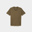 T-shirt manches courtes coton col V vert kaki homme