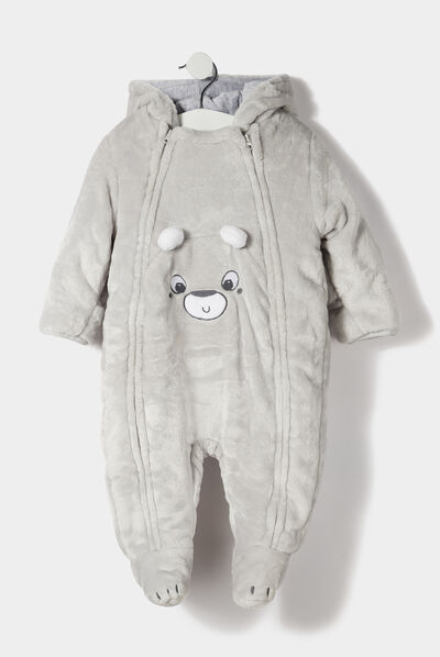 Combinaison à capuche zippée gris clair bébé garçon