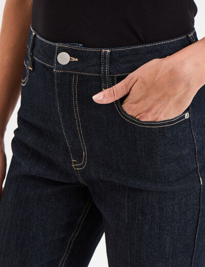 Jeans droit taille haute 5 poches denim brut femme