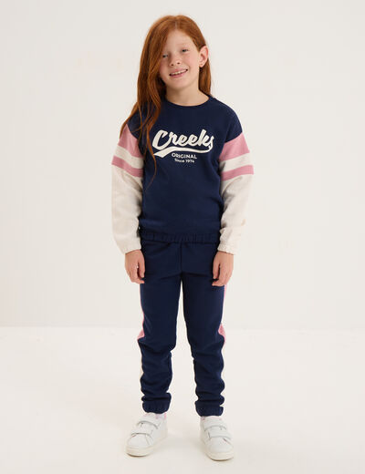 Ensemble jogging sweat et pantalon coton bleu marine fille