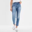 Jeans mom 7/8&egrave;me taille haute coton denim double stone femme