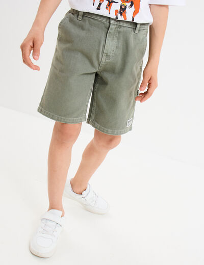 Bermuda large taille élastiquée coton vert kaki garçon