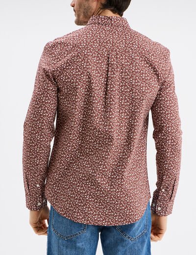 Chemise droite imprimée manches longues marron homme