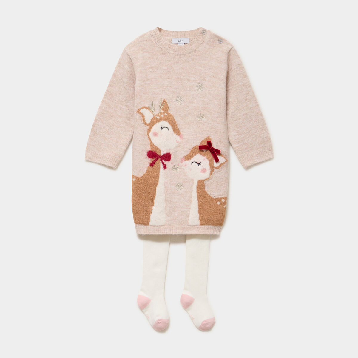 Ensemble robe tricot et collants beige b&eacute;b&eacute; fille