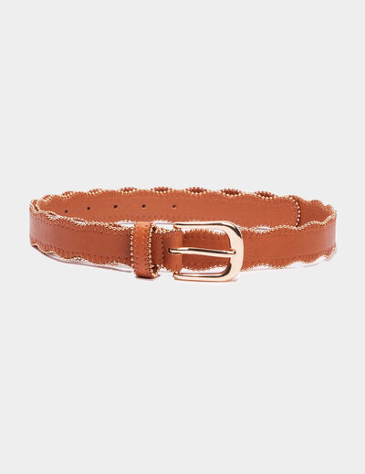 Ceinture bord festonné détails bijoux camel femme