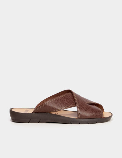 Mules brides croisées en cuir marron homme