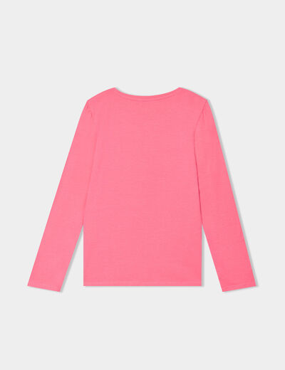 T-shirt coton manches longues à fronces rose fushia fille