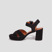 Sandales plateforme &agrave; talons en su&eacute;dine noir femme