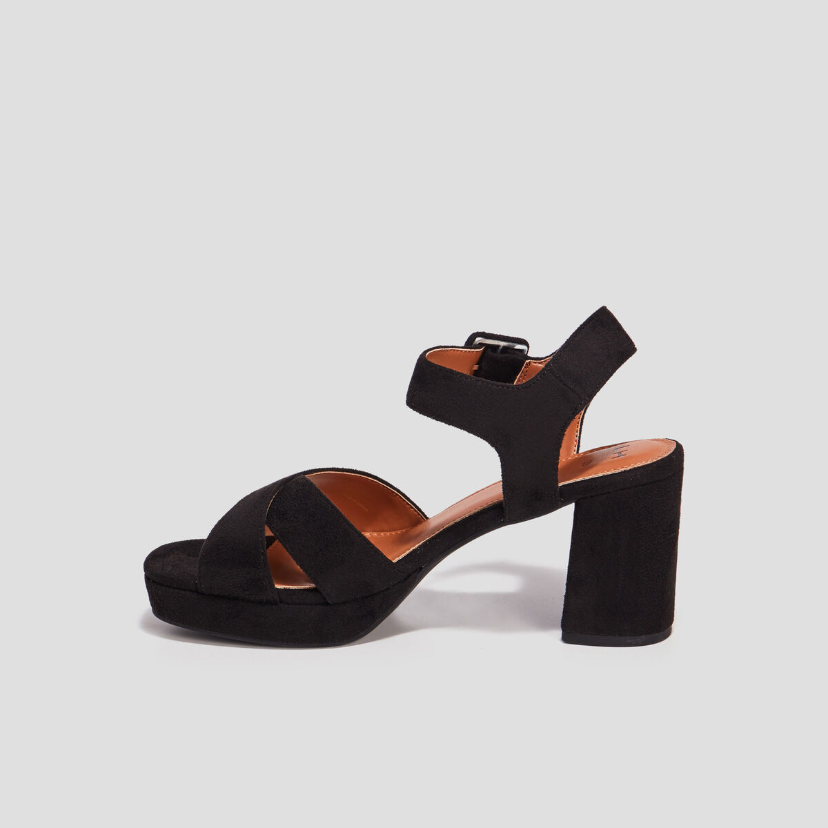 Sandales plateforme &agrave; talons en su&eacute;dine noir femme