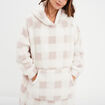 Poncho plaid effet polaire &agrave; capuche rose femme