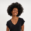 T-shirt droit manches courtes &agrave; volants noir femme