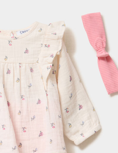 Ensemble blouse legging bandeau coton rose b&eacute;b&eacute; fille