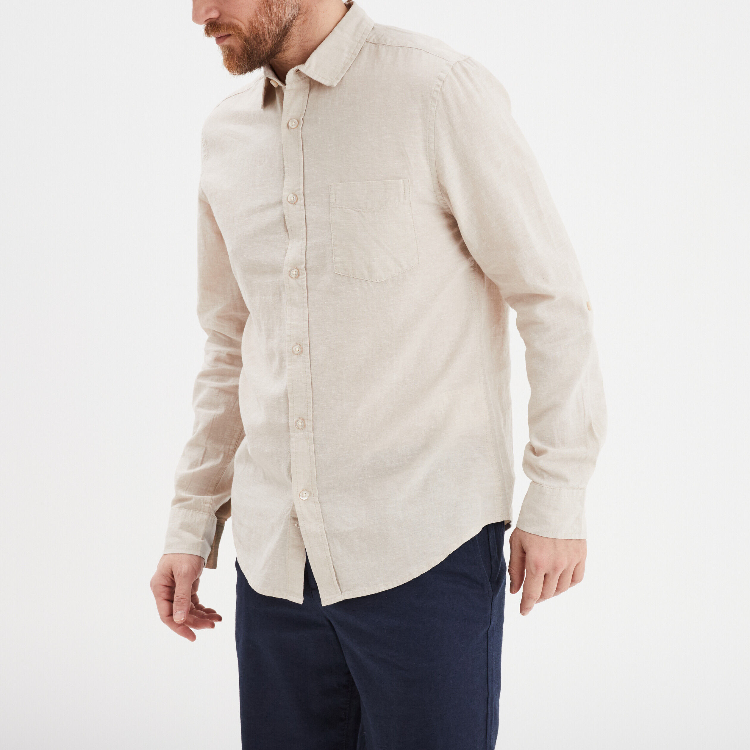 Chemise manches longues lin majoritaire gris clair homme LH