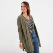 Gilet mi-long manches longues vert kaki femme