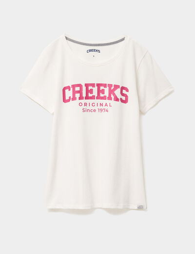 T-shirt col rond manches courtes blanc femme