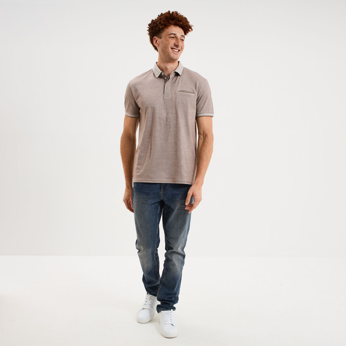 Polo manches courtes coupe droite gris homme