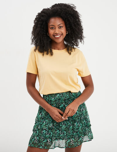 T-shirt col rond manches courtes coton jaune clair femme