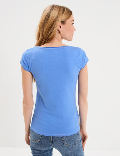 T-shirt col V ajust&eacute; manches courtes bleu electrique femme