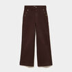 Pantalon wide leg cropped &agrave; boutons marron fonc&eacute; femme