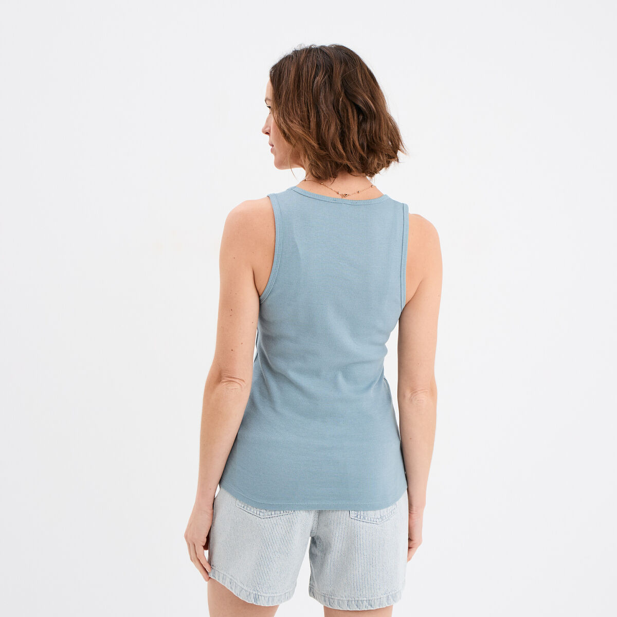 D&eacute;bardeur col rond c&ocirc;tel&eacute; coton gris femme
