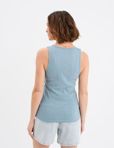 Débardeur col rond côtelé coton gris femme