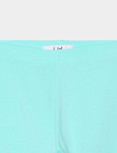 Legging cycliste coton taille élastiquée bleu turquoise fille