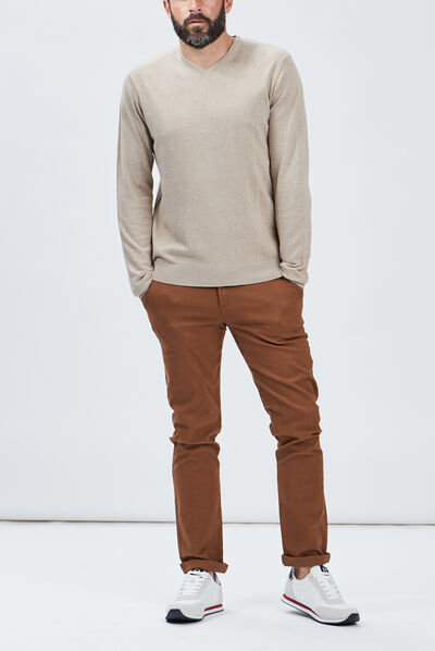 Pull avec col en V sable homme