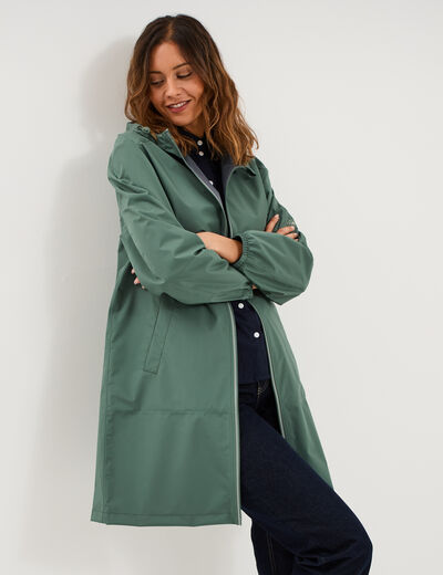 Parka longue imp&eacute;rm&eacute;able coupe-vent vert kaki femme