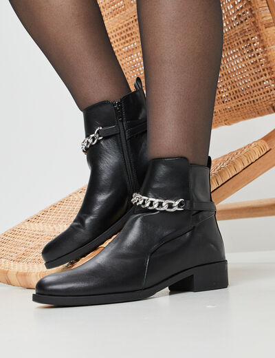 Bottines à détails chaînes noir femme