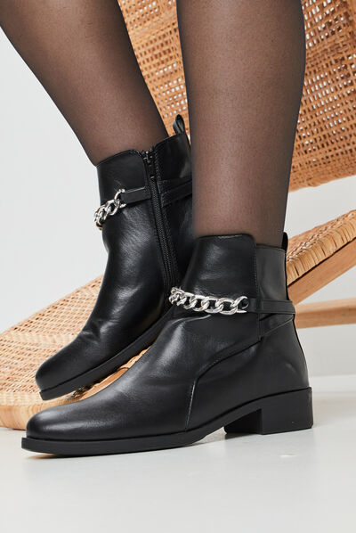 Bottines à détails chaînes noir femme