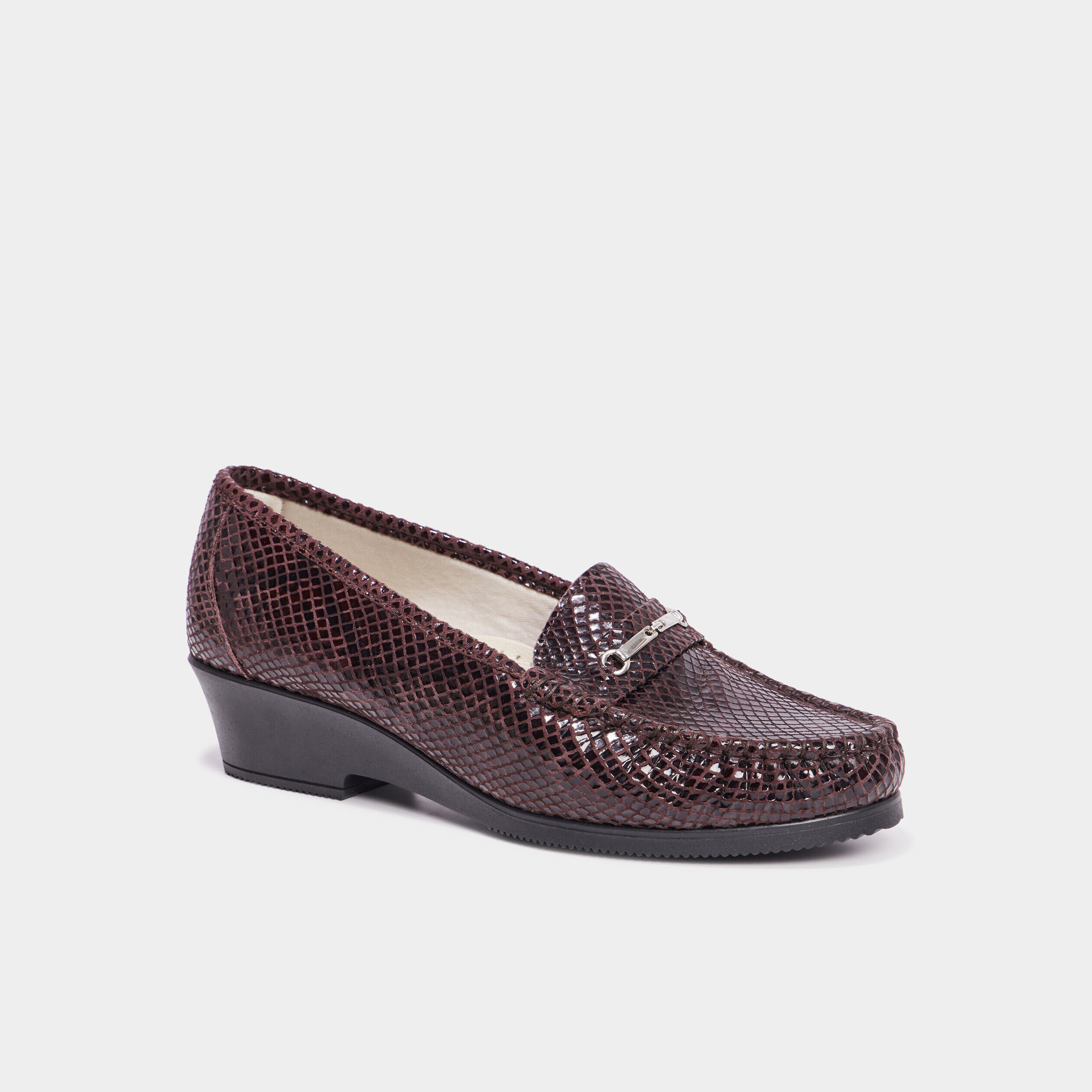 Mocassins en cuir compensés pied large bordeaux femme CONFORTISSIMO