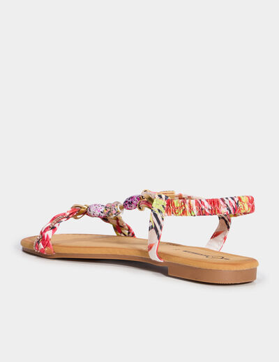 Sandales foulard et perles &eacute;lastiqu&eacute;es rouge femme