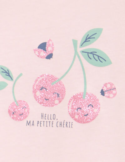 T-shirt &agrave; paillettes coton rose clair b&eacute;b&eacute; fille