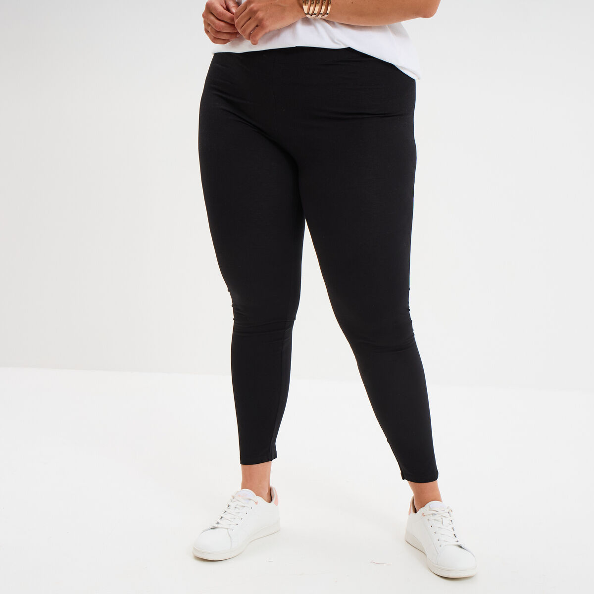 Legging avec taille &eacute;lastiqu&eacute;e noir femme grande taille