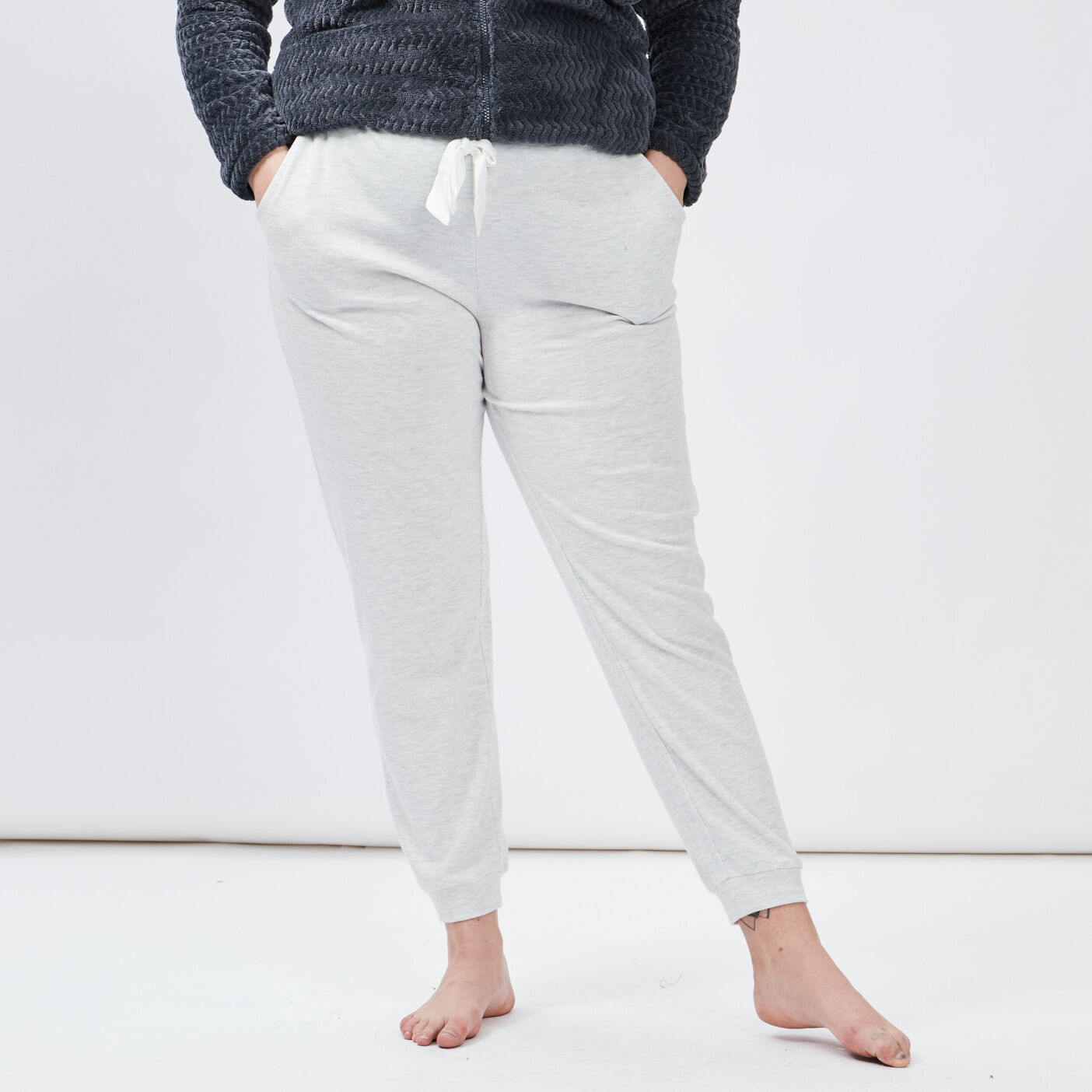Pantalon de pyjama femme grande taille gris La Halle