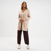 Gilet mi-long manches longues beige femme
