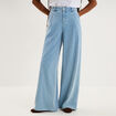 Jean large taille mi-haute &agrave; pinces denim triple stone femme
