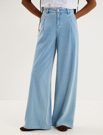 Jean large taille mi-haute &agrave; pinces denim triple stone femme