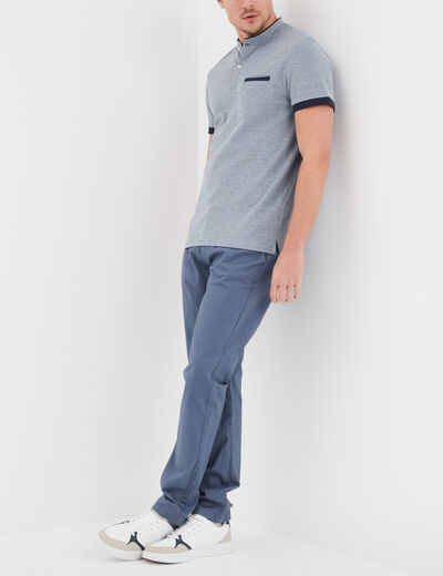 Pantalon chino droit stretch retroussé bleu gris homme