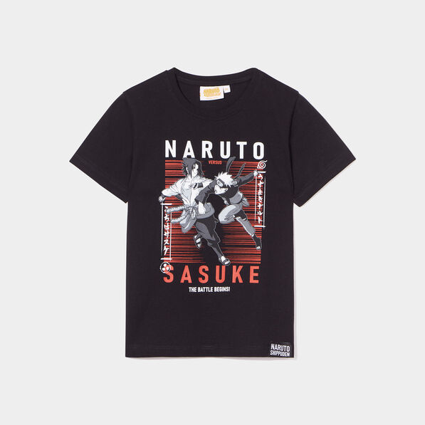 T-shirt manches courtes coton Naruto noir garçon