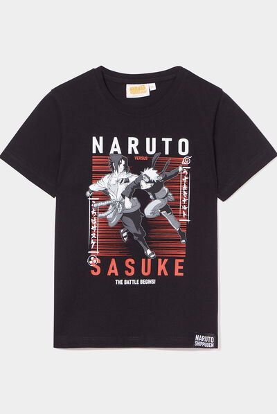 T-shirt manches courtes coton Naruto noir garçon